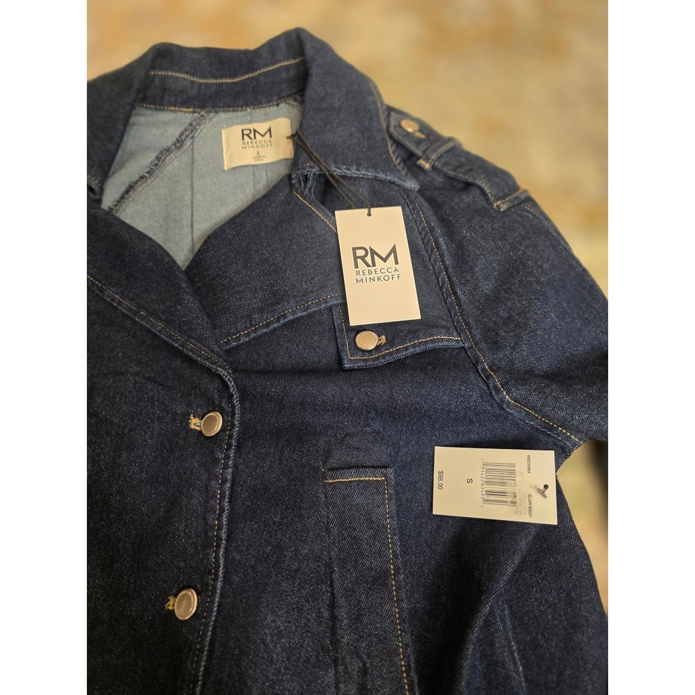 Rebecca Minkoff Blair Wash Denim Jacket Dark Indigo Double Breasted Cropped S - Picture 6 of 7